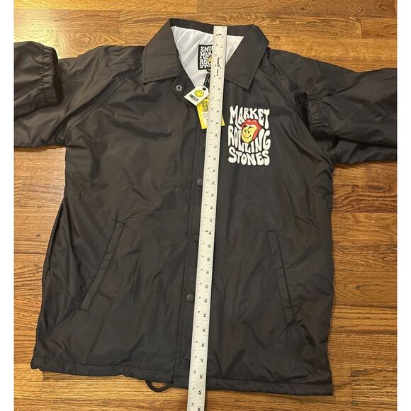 Market Smiley Coaches Jacket Rolling Stones Medium Black Nylon - Picture 11 of 15